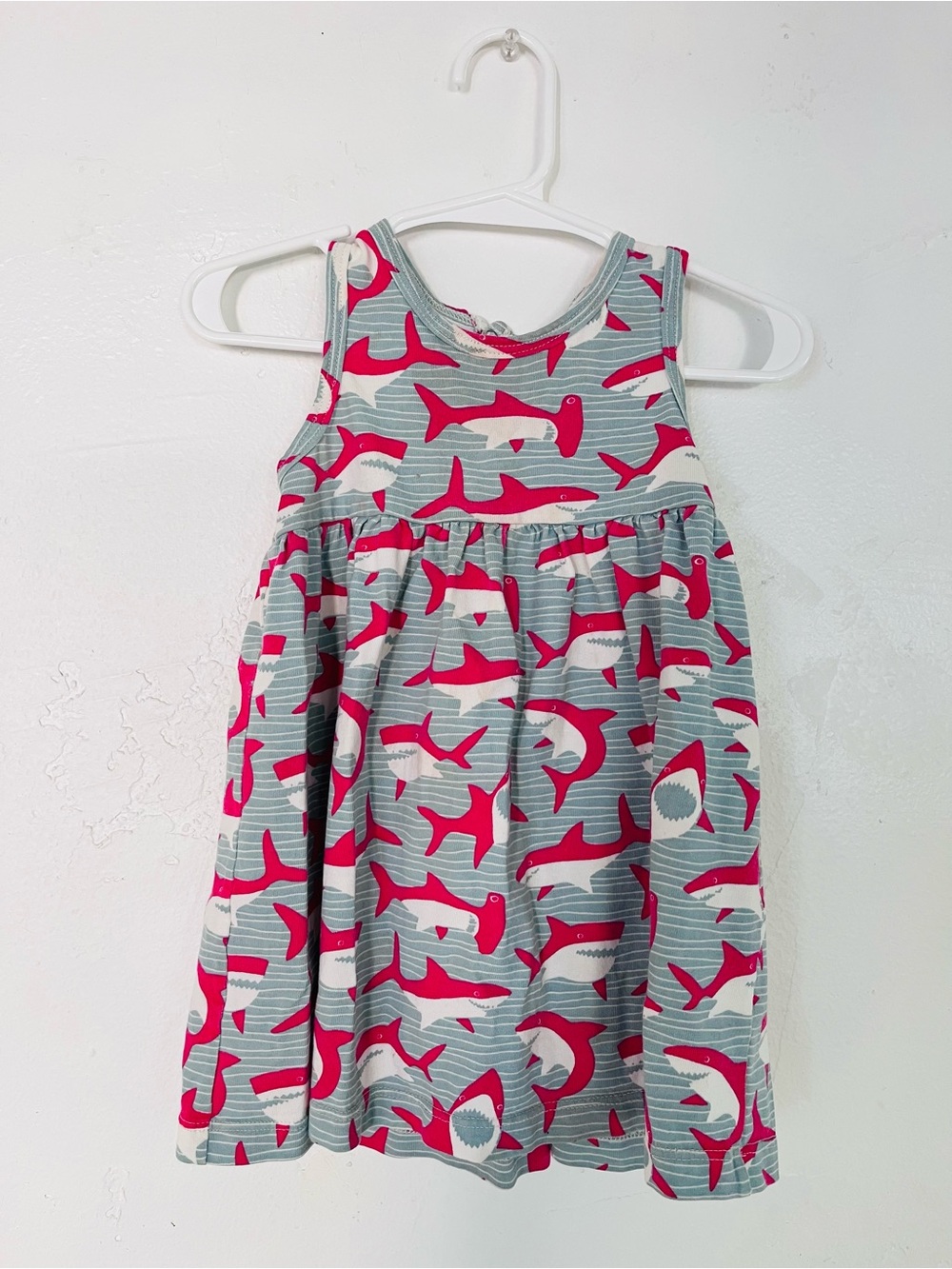 Girls' Shark Print Tank Dress in Pink and Gray